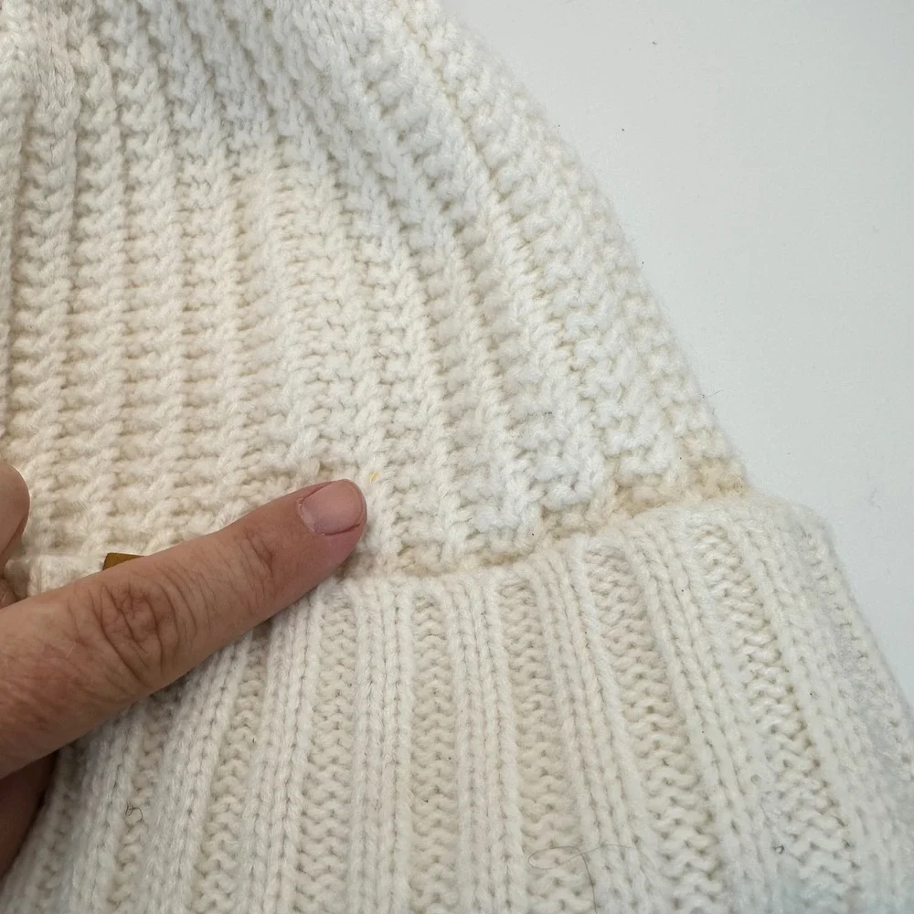 Timberland Beanie Women OS Cream White Sherpa Lined Pom Pom Winter Gorpcore